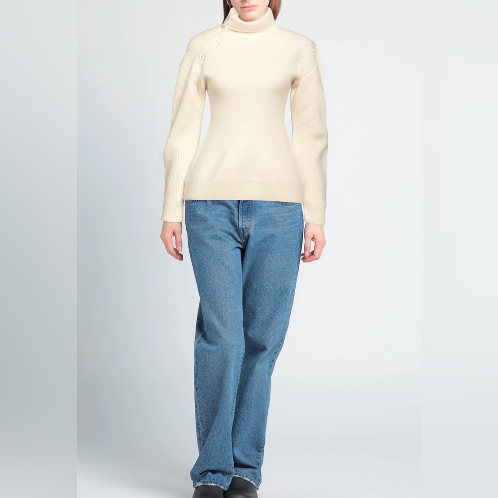 Jil Sander Asymmetric Button Turtleneck Knit Sweater Ivory Long Sleeve Sz 34-S/M - Picture 3 of 16